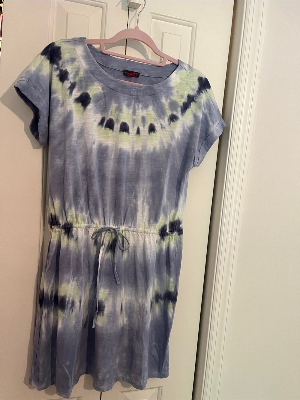 Vince Camuto Blue and Lime Tie-Dye Tee Dress